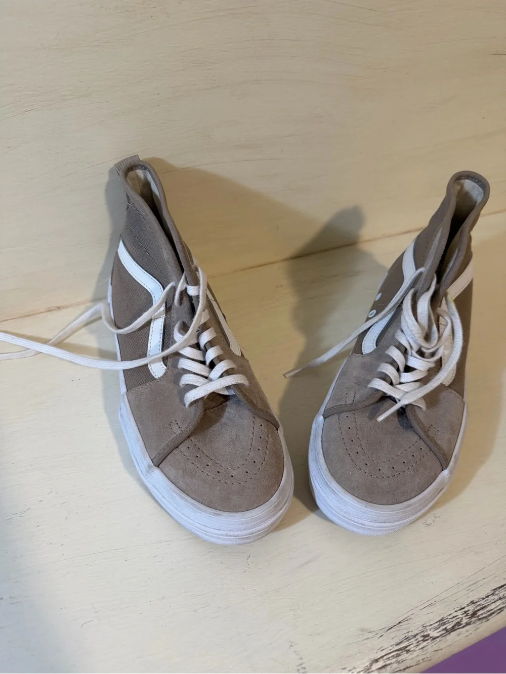 Vans Taupe Canvas Hi Top Sneaker with White Lining